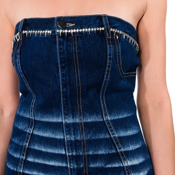 AKIRA 'HOW'S THE VIEW' STRAPLESS DENIM MINI DRESS (SOLD OUT) - NWT - Picture 4 of 9